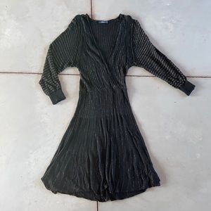 Zara Knit Drop Waist Dress - Black & Gold - Size S